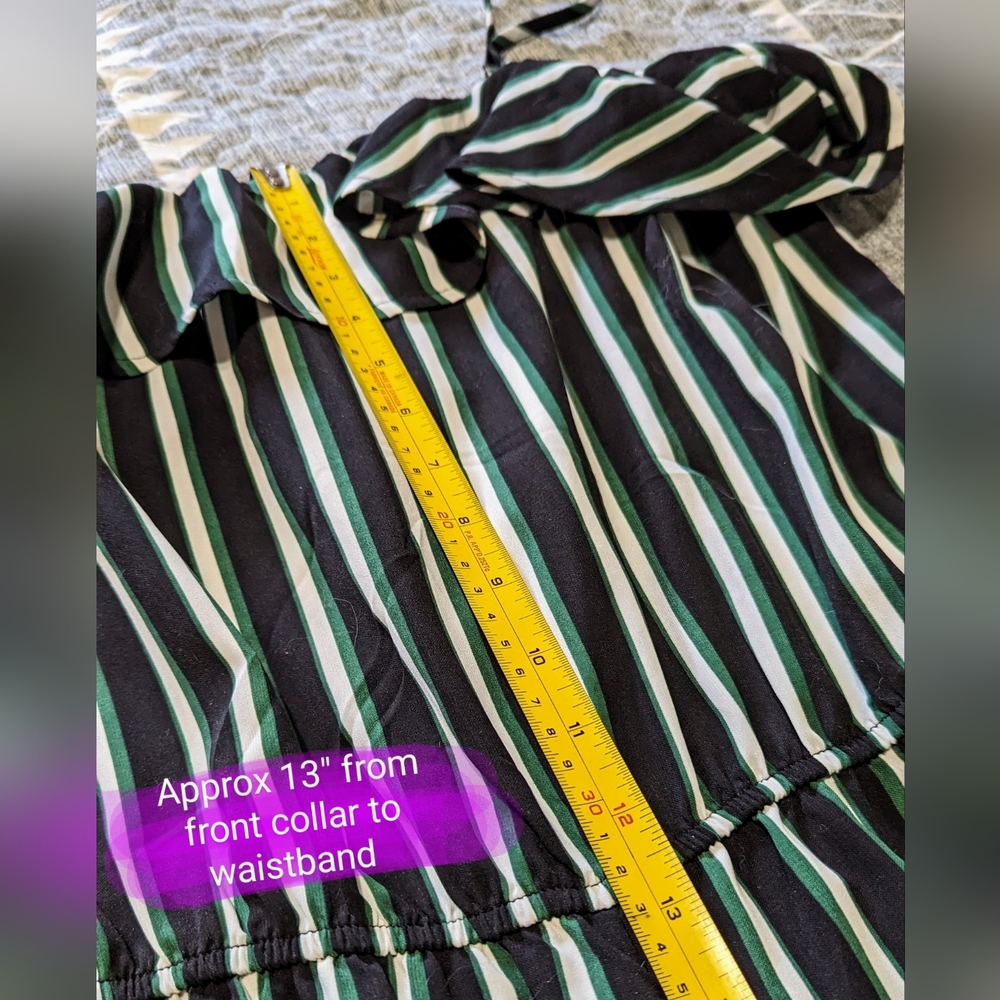 Bluenotes Romper, size med, EUC, black, green, white & green stripe pattern - Picture 10 of 13